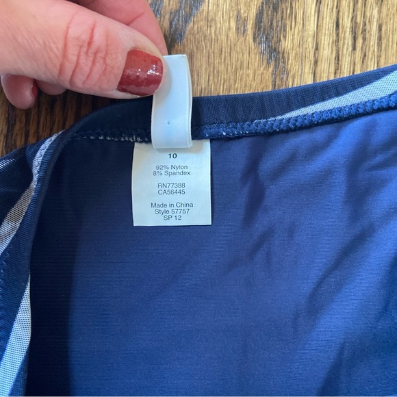 J. Crew Striped One Piece Swimsuit Ruched Sz 10 Bandeau Removeable Strap Barbie - Picture 6 of 10